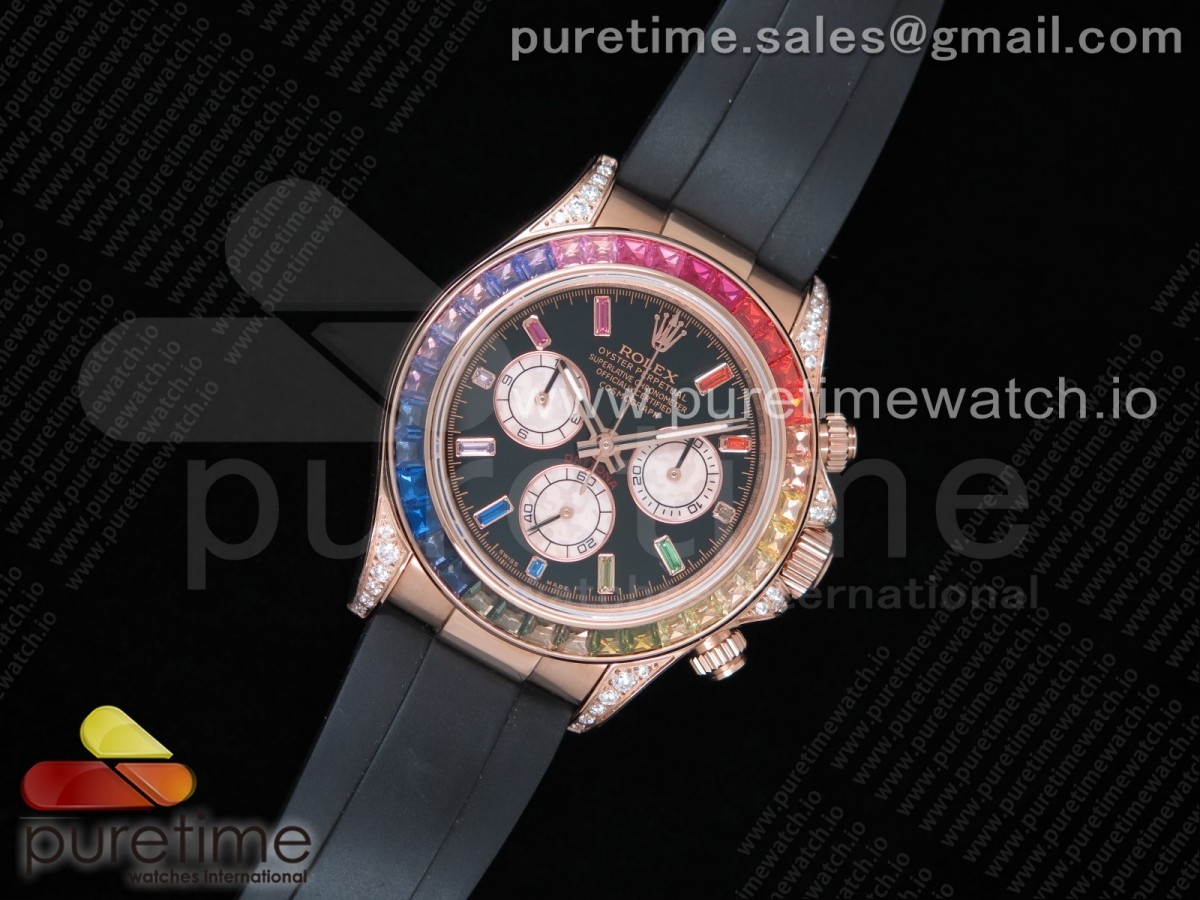 BL공장 롤렉스 데이토나 레인보우 크리스탈 로즈골드 블랙다이얼 러버 / Daytona 116595RBOW RG Rainbow Crystal BLF Best Edition Black Dial on Rubber Strap A4130