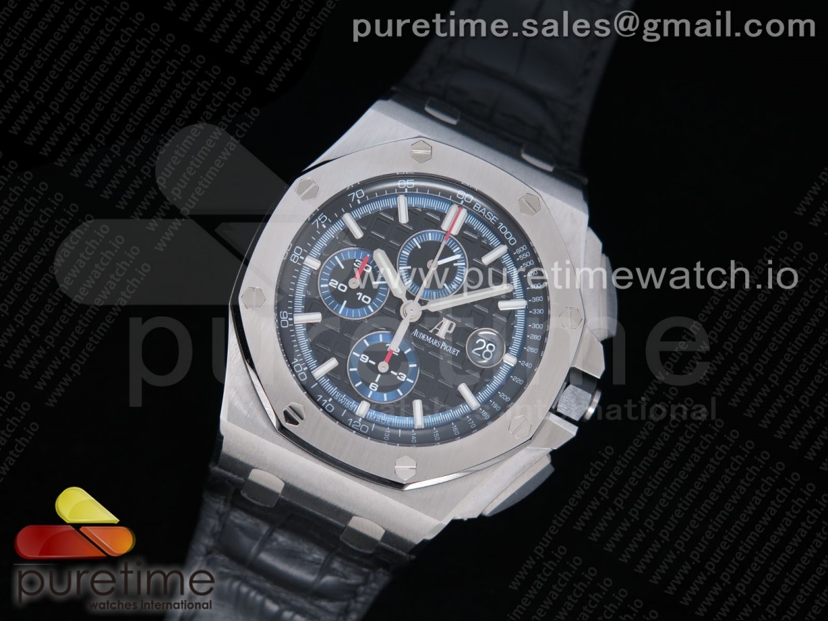 JF공장 오데마피게 로얄오크오프쇼어 크로노그래프44 블랙/블루다이얼 가죽 / Royal Oak Offshore 44mm 26412PT SS JF 11 Best Edition BlackBlue Dial on Black Leather Strap A3126