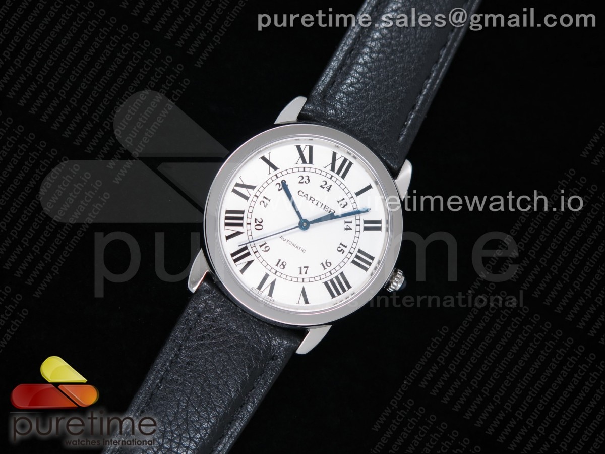 TW공장 까르띠에 롱드솔로 36MM 스틸 화이트다이얼 가죽 / Ronde Solo De Cartier 36mm SS TWF Best Edition White Dial on Black Leather Strap ETA2671