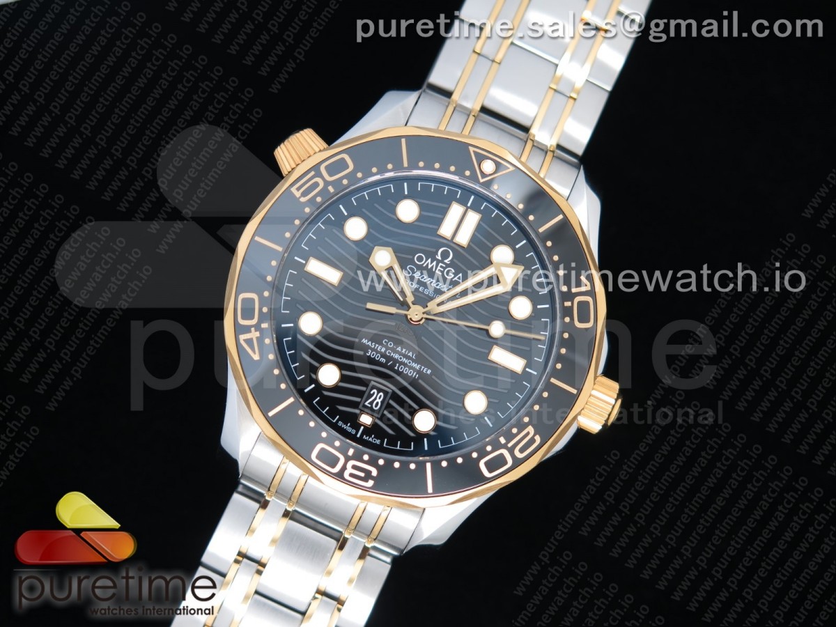 VS공장 오메가 씨마스터 다이버300 옐로우골드 콤비 블랙 브슬 / 2018 Seamaster Diver 300M SSYG VSF 11 Best Edition YG Bezel Black Dial on SSYG Bracelet A8800
