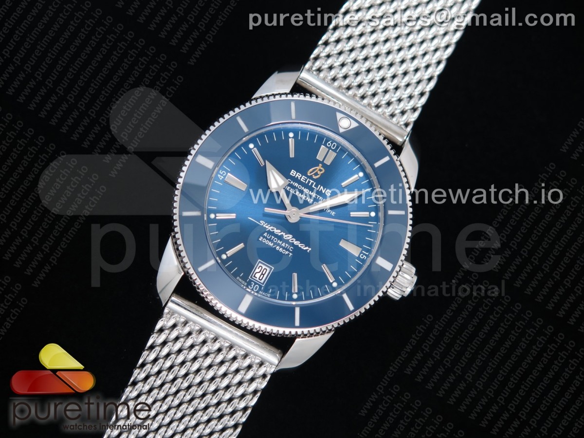 GF공장 V2 슈퍼오션헤리티지 블루다이얼 메쉬밴드 / SuperOcean Heritage ii 42mm SS GF 11 Best Edition Blue Dial Blue Bezel on SS Mesh Bracelet A2824 V2