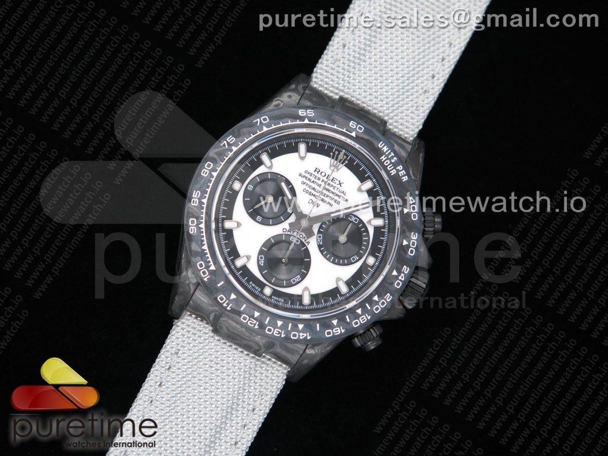 TW공장 롤렉스 데이토나 카본 블랙다이얼 화이트 나일론 / Daytona DIW TWF Best Edition Carbon Case and Bezel WhiteBlack Dial on White Nylon Strap A7750