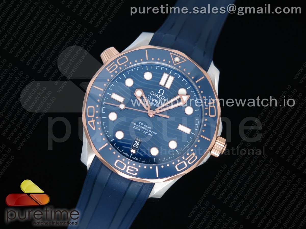 VS공장 오메가 씨마스터 다이버 300 로즈골드 콤비 블루 러버 /2018 Seamaster Diver 300M SSRG VSF 11 Best Edition RG Bezel Blue Dial on Blue Rubber Strap A8800