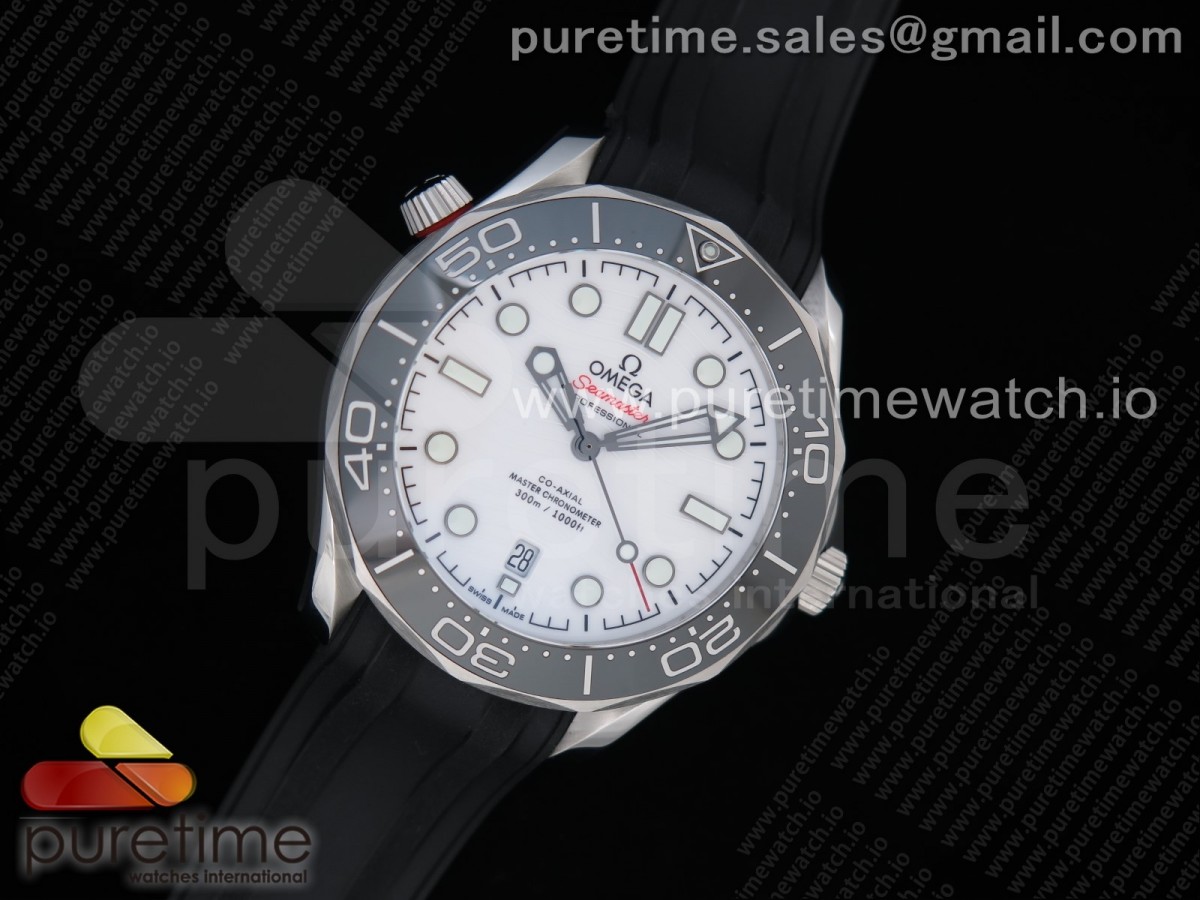 OM공장 오메가 씨마스터 다이버300 화이트다이얼 러버 / 2019 Seamaster Diver 300M OMF Best Edition Black Ceramic White Dial on Black Rubber Strap A8800