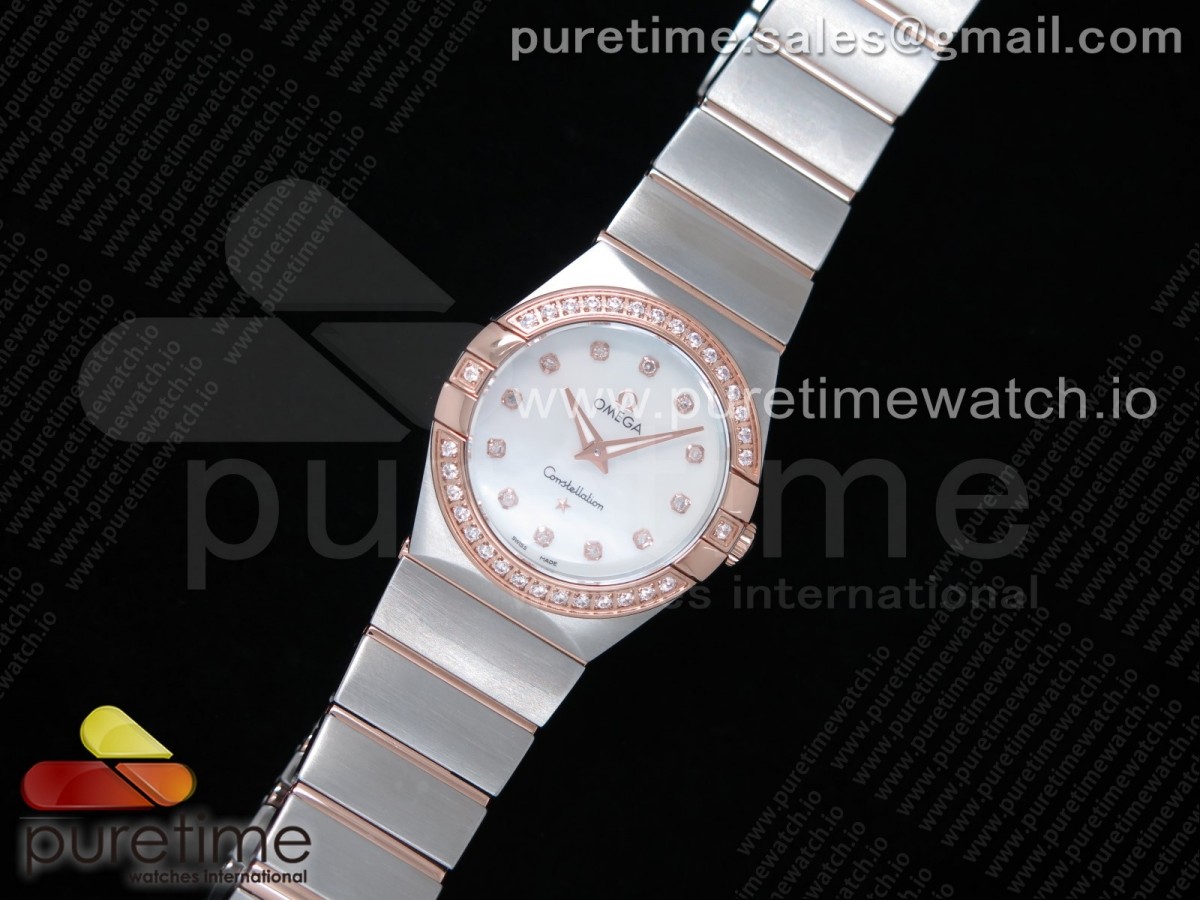 K11공장 오메가 컨스틸레이션 27MM 로즈골드 콤비 자개다이아다이얼 다이아베젤 / Constellation Ladies 27mm K11F 11 Best Edition SSRG Diamonds Bezel White MOP Dial Diamonds Markers on SSRG Bracelet ETA Quartz