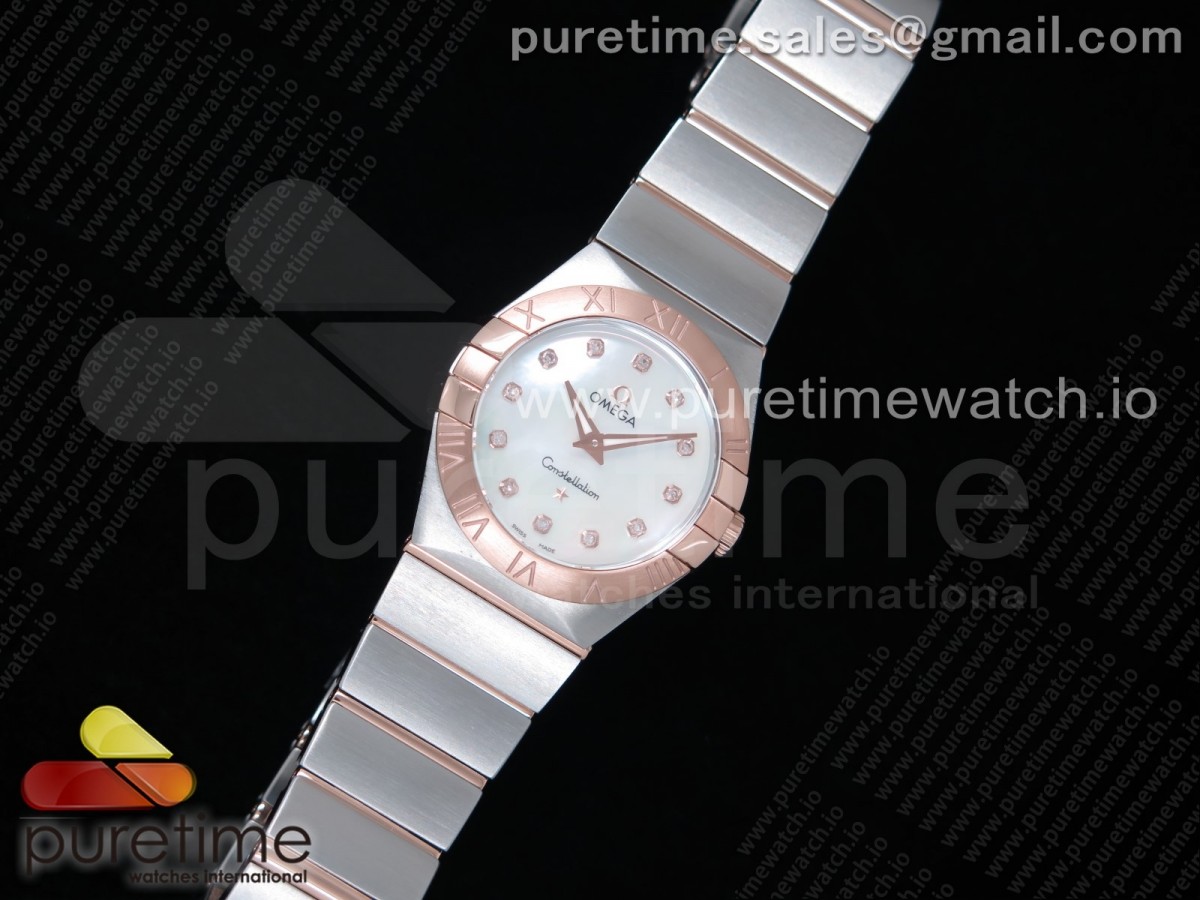 K11공장 오메가 컨스틸레이션 27MM 로즈골드 콤비 자개다이아다이얼 / Constellation Ladies 27mm K11F 11 Best Edition SSRG White MOP Dial Diamonds Markers on SSRG Bracelet ETA Quartz