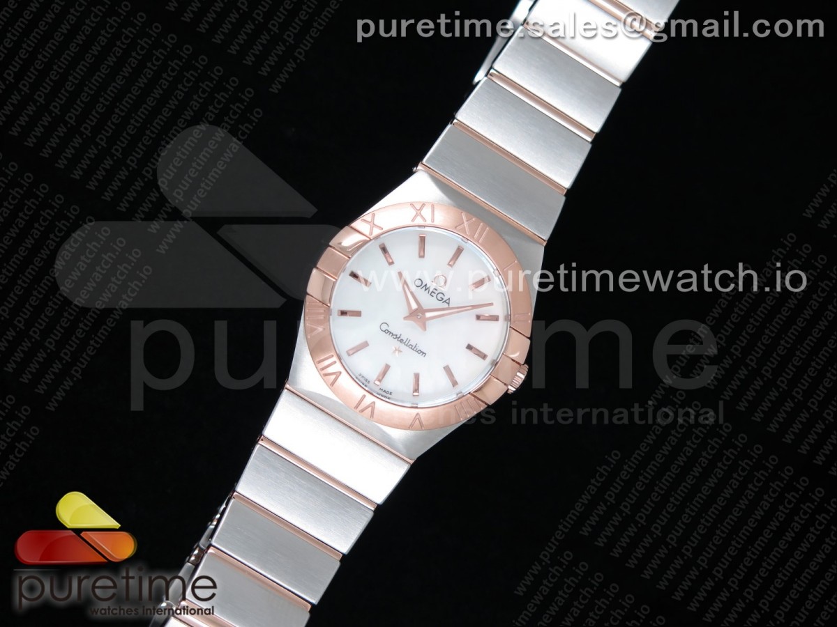 K11공장 오메가 컨스틸레이션 27MM 로즈골드 콤비 자개바인덱스다이얼 / Constellation Ladies 27mm K11F 11 Best Edition SSRG White MOP Dial Stick Markers on SSRG Bracelet ETA Quartz