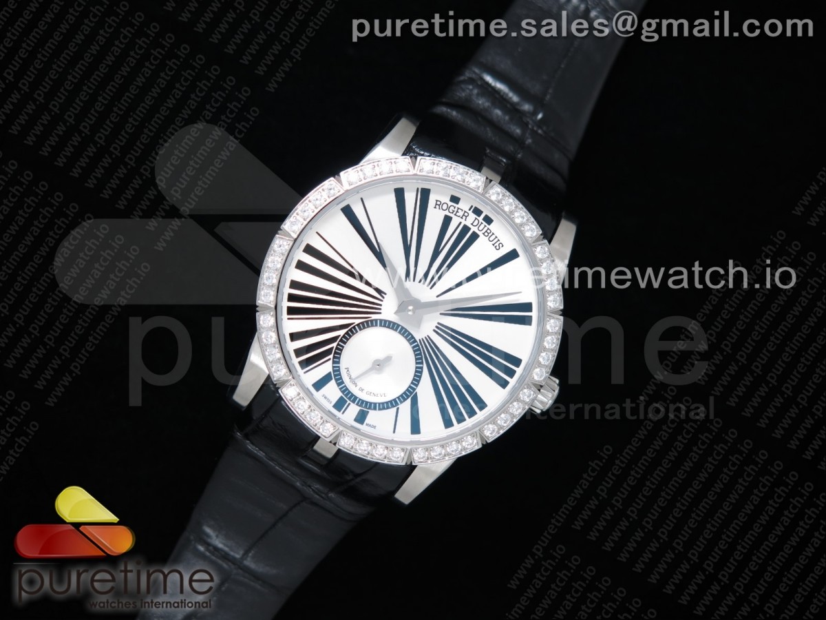 PF공장 로져드뷔 엑스칼리버 37mm 화이트다이얼 다이아베젤 가죽 / Excalibur 36mm SS PF 11 Best Edition White Dial Diamonds Bezel on Black Leather Strap A830