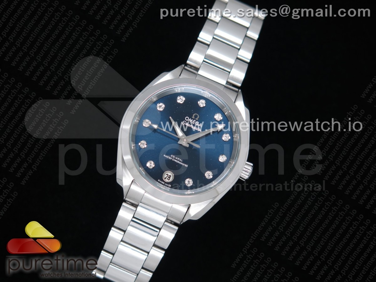 VS공장 오메가 아쿠아테라 34MM 블루다이아다이얼 브슬 / Aqua Terra 150M 34mm Ladies SS VSF 11 Best Edition Blue Dial Diamonds Markers on SS Bracelet A8800