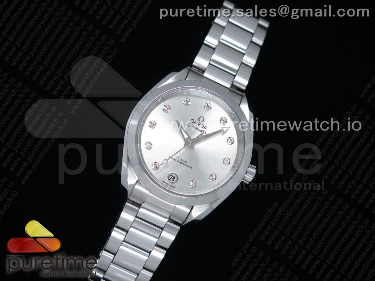 VS공장 오메가 아쿠아테라 34MM 실버다이아다이얼 브슬 / Aqua Terra 150M 34mm Ladies SS VSF 11 Best Edition Silver Dial Diamonds Markers on SS Bracelet A8800