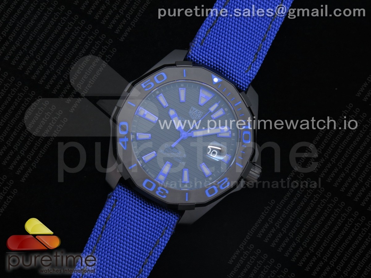 V6공장 태그호이어 아쿠아레이서 칼리버5 PVD 블랙다이얼 블루나일론 / Aquaracer Calibre 5 PVD 43mm V6F 11 Best Edition BlackBlue Dial on Blue Nylon Strap A2824