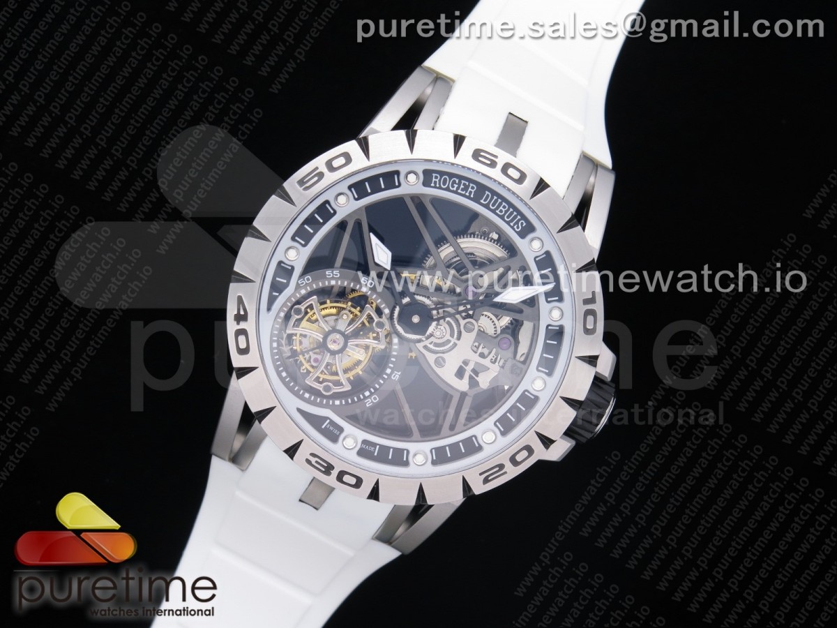 JB공장 로져드뷔 엑스칼리버 스파이더 투어빌론 스켈레톤다이얼 화이트러버 / Excalibur Sports Tourbillon SS JBF Best Edition Skeleton Dial on White Rubber Strap