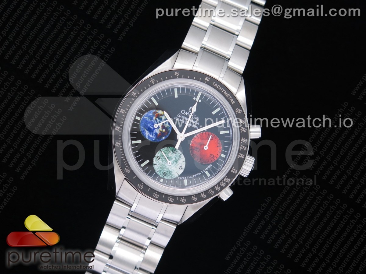 OM공장 오메가 스피드마스터 Moon to Mars 블랙다이얼 브슬 / Speedmaster From Moon to Mars OMF 11 Best Edition Black Dial on SS Bracelet Manual Winding Chrono Movement