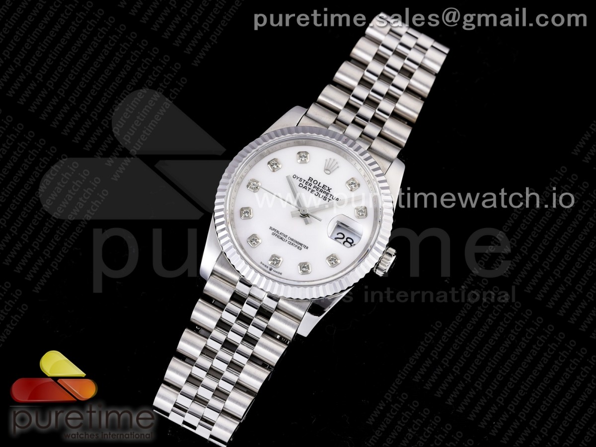 GM공장 롤렉스 데이저스트 36MM 화이트 텐포인트 다이얼 브슬 3235 904L / DateJust 36 SS 126234 GMF Best Edition 904L Steel White Dial Diamonds Markers on Jubilee Bracelet SA3235