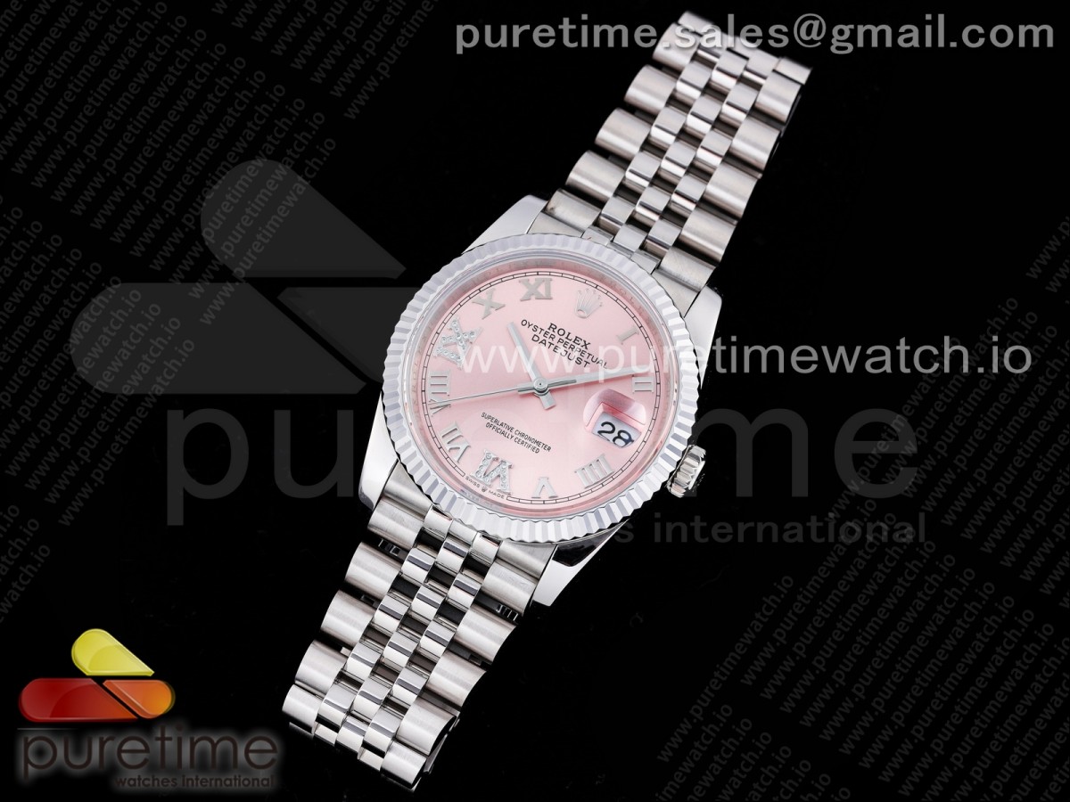 GM공장 롤렉스 데이저스트 36MM 핑크 로만인덱스 다이얼 브슬 3235 904L / DateJust 36 SS 126234 GMF Best Edition 904L Steel Pink Dial Diamond Roman Markers on Jubilee Bracelet SA3235