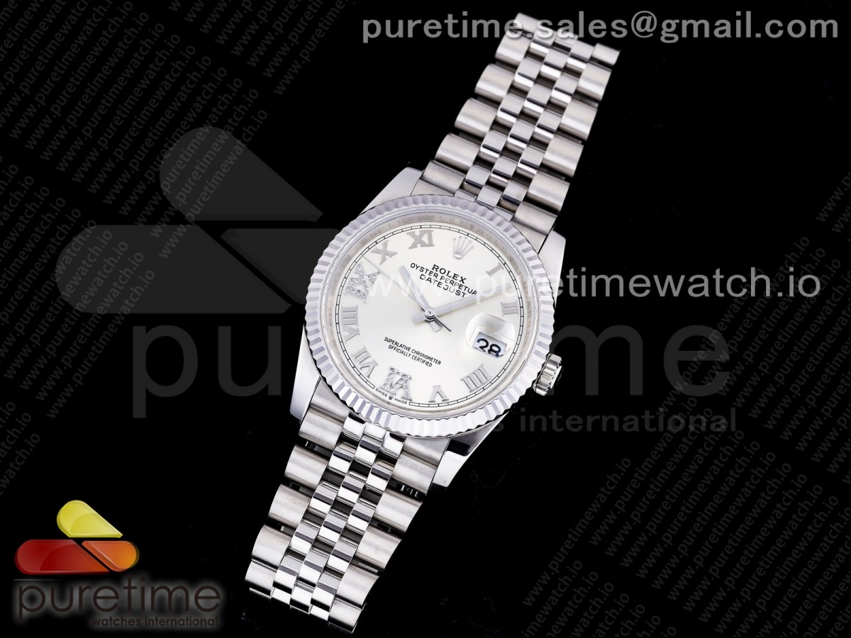 GM공장 롤렉스 데이저스트 36MM 실버다이아 로만인덱스 다이얼 브슬 3235 904L / DateJust 36 SS 126234 GMF Best Edition 904L Steel Silver Dial Diamond Roman Markers on Jubilee Bracelet SA3235