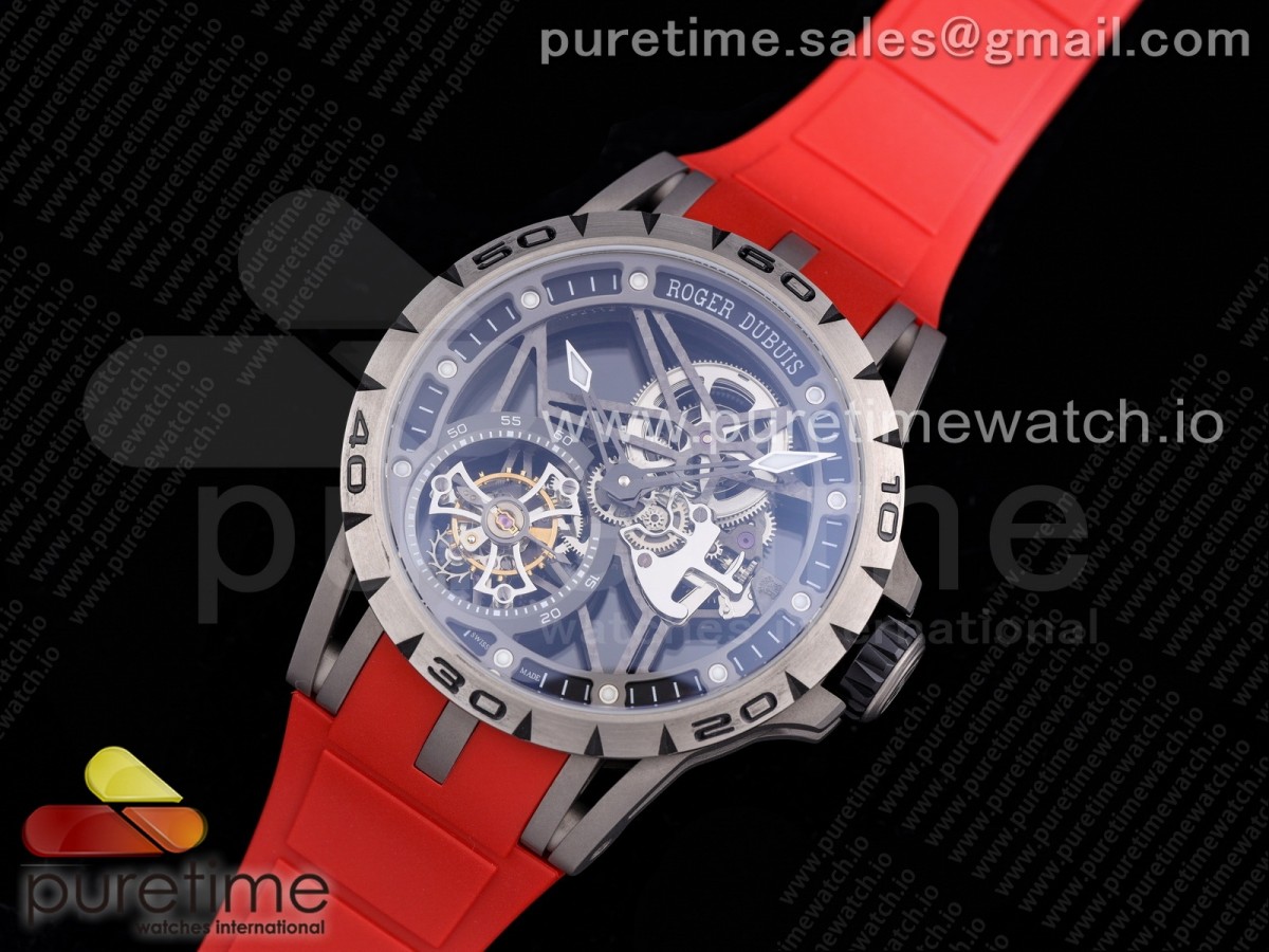 BBR공장 로져드뷔 엑스칼리버 투어빌론 스켈레톤다이얼 레드러버 티타늄 / Excalibur Sports Tourbillon Titanium BBR Best Edition Skeleton Dial on Red Rubber Strap