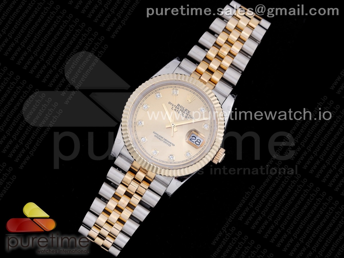 GM공장 롤렉스 데이저스트 36MM 옐로우골드 콤비 포금 904L 옐로우골드 텐포인트 브슬 3235 / DateJust 36 SSYG 126233 GMF Gold Wrapped 904L Steel Gold Dial Diamonds Markers on Jubilee Bracelet SA3235