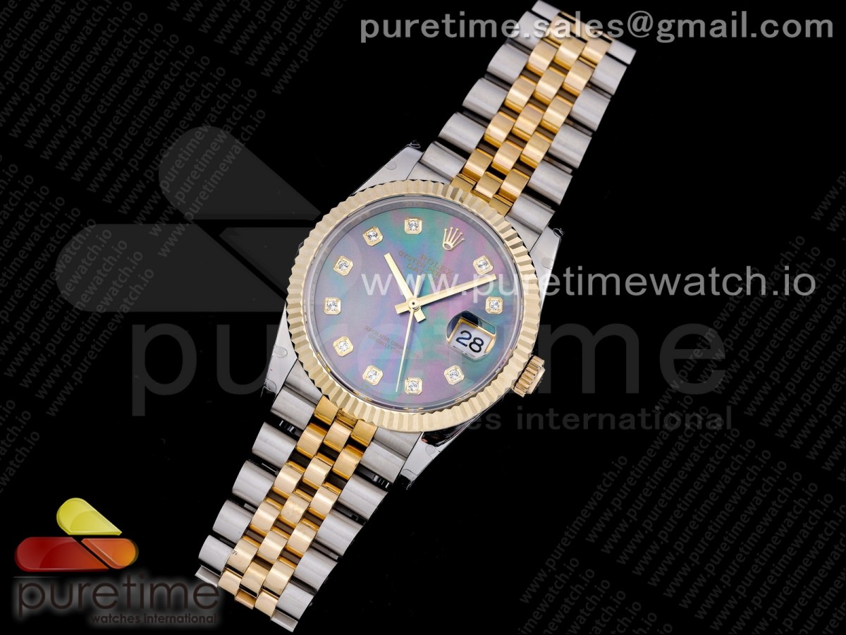 GM공장 롤렉스 데이저스트 36MM 옐로우골드 콤비 포금 904L 그레이자개 텐포인트 브슬 3235 / DateJust 36 SSYG 126233 GMF Gold Wrapped 904L Steel Gray MOP Dial Diamonds Markers on Jubilee Bracelet SA3235