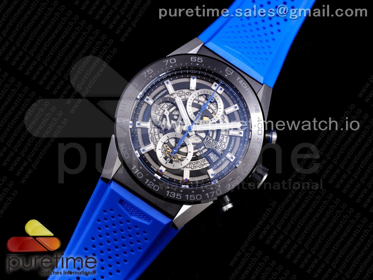 XF공장 태그호이어 칼리버호이어 PVD 스켈레톤다이얼 블루 러버 / Calibre Heuer 01 Chrono SSPVD XF 11 Best Edition Skeleton Dial Blue Hand on Blue Rubber Strap A1887