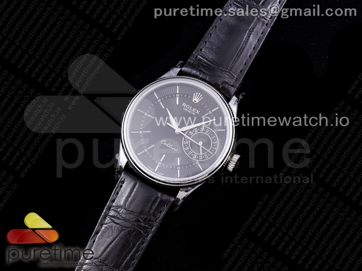 GM공장 롤렉스 셀리니 50519 리얼데이트 블랙다이얼 가죽 / Cellini 50519 SS GMF 11 Best Edition Black Dial on Black Leather Strap SA3165