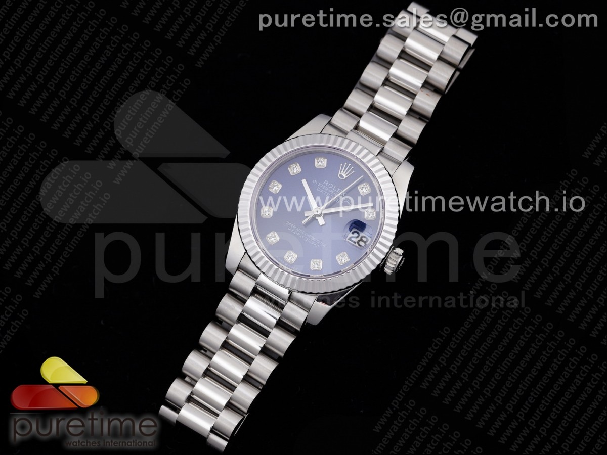 GM공장 롤렉스 데이저스트 31MM 블루 텐포인트 브슬 여성용 / DateJust 31 Ladies 278289 GMF 316L Steel Blue Dial Diamonds Markers on President Syle Bracelet