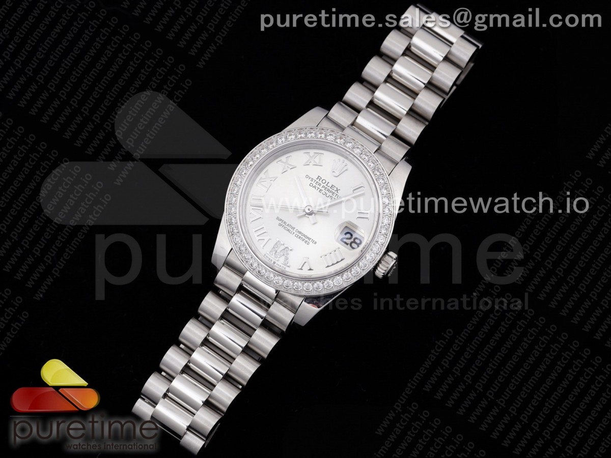 GM공장 롤렉스 데이저스트 31MM 화이트 로만인덱스 다이아베젤 브슬 여성용 / DateJust 31 Ladies 278289 GMF 316L Steel Diamonds Bezel Silver Dial Roman Markers on President Syle Bracelet