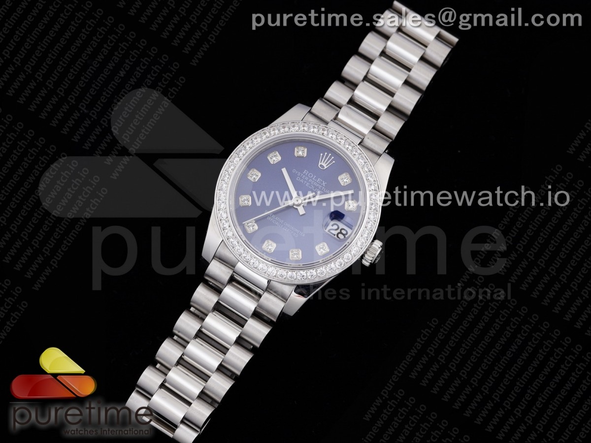 GM공장 롤렉스 데이저스트 31MM 블루 텐포인트 다이아베젤 브슬 여성용 / DateJust 31 Ladies 278289 GMF 316L Steel Blue Dial Diamonds Bezel and Markers on President Syle Bracelet