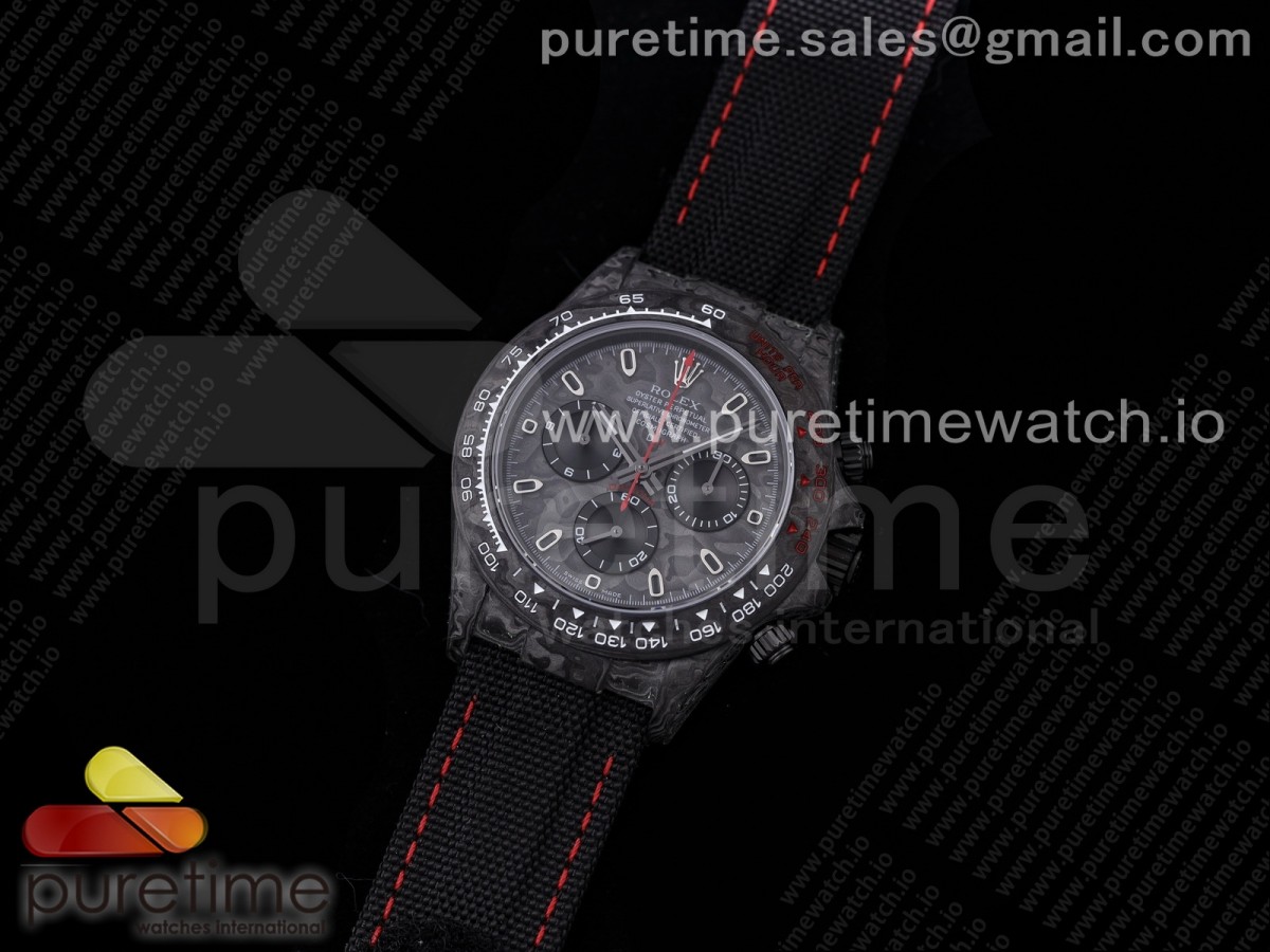 OM공장 롤렉스 데이토나 포지드카본 블랙 레드핸즈 가죽 / Daytona DIW Carbon OMF Best Edition CarbonBlack Dial Red Hand on Black Nylon Strap A4130