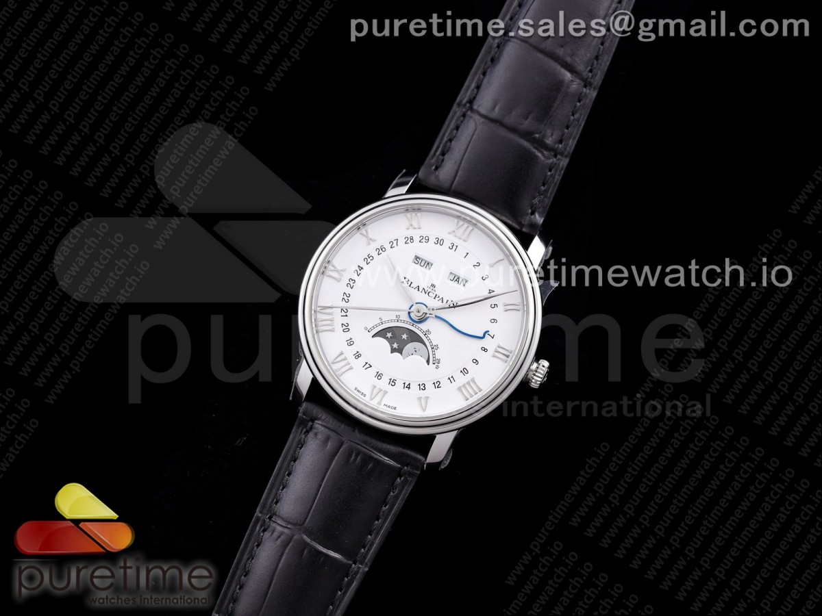 OM공장 블랑팡 V3 빌레레 화이트다이얼 블랙가죽 / Villeret 6654 SS Complicated Function OMF 11 Best Edition White Dial on Black Leather Strap A6654 V3
