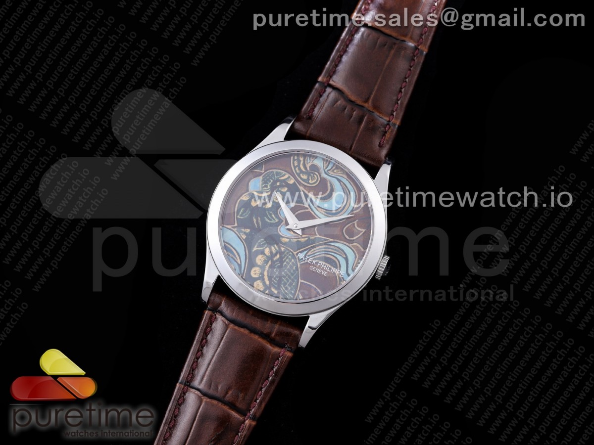 FL공장 파텍필립 칼라트라바 브라운블루 에나멜다이얼 가죽 스타일2 / Calatrava SS FLF Best Edition Brown Dial Style 1 on Brown Leather Strap A240 (Micro Rotor)-1