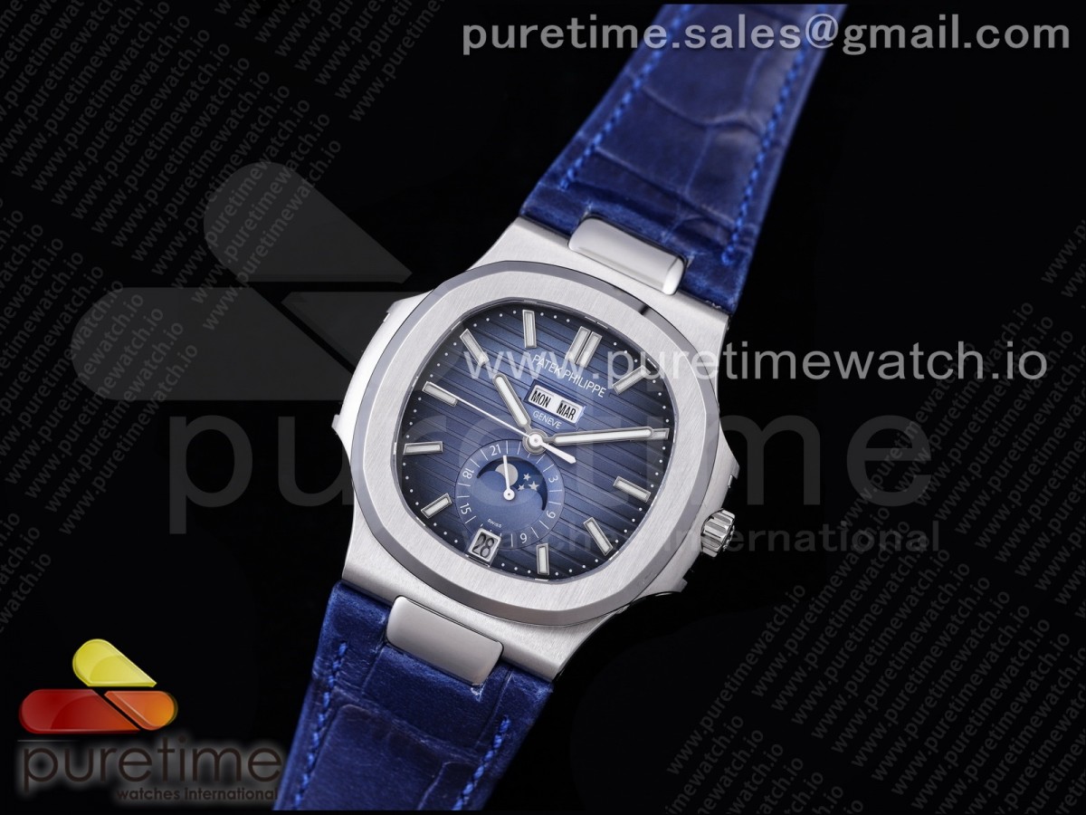 GR공장 V2 파텍필립 노틸러스 애뉴얼캘린더 블루다이얼 가죽 / Nautilus 5726 Complicated SS GRF 11 Best Edition Blue Textured Dial on Blue Leather Strap A324