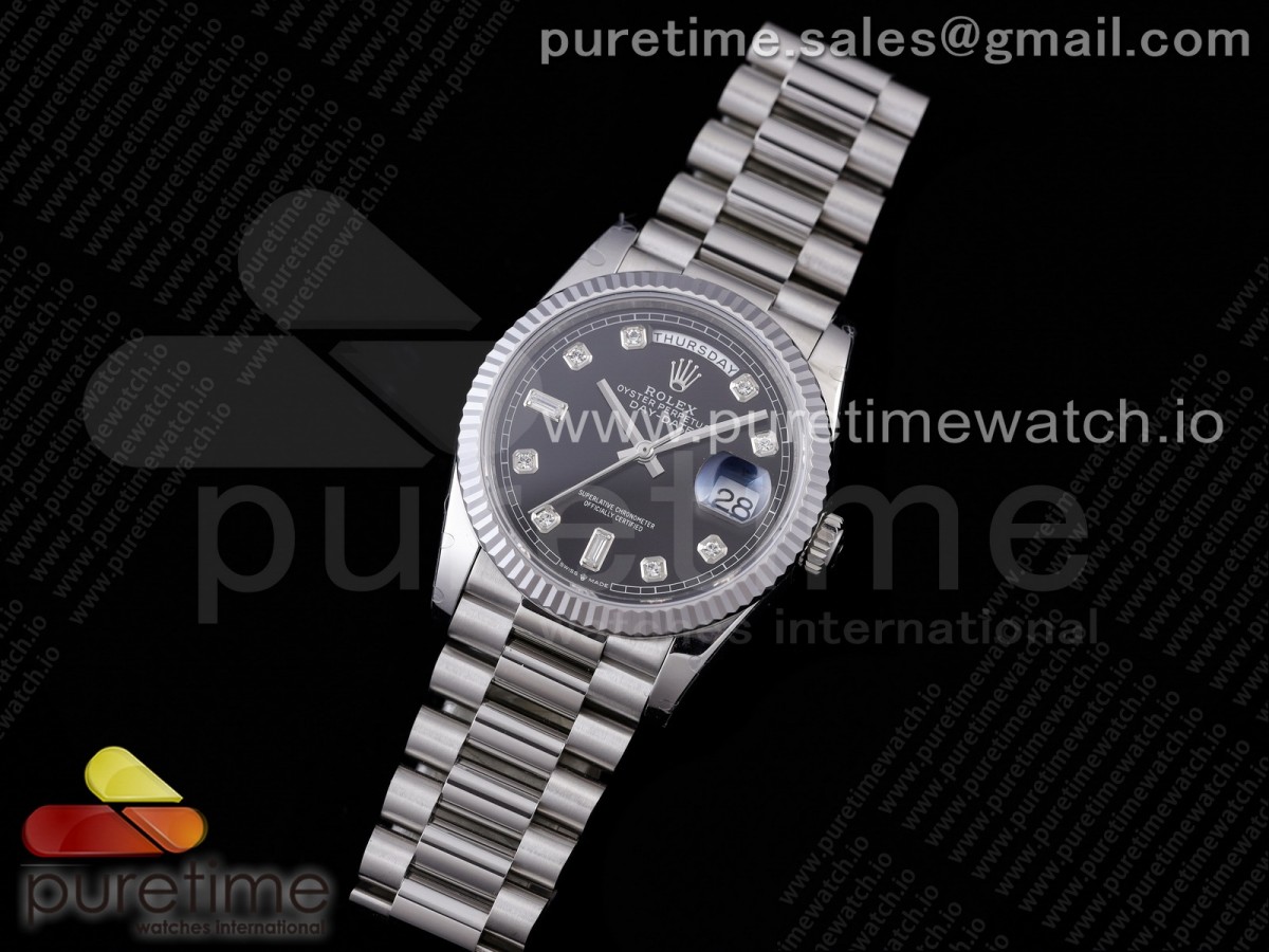 GM공장 롤렉스 데이데이트 36 블랙 텐포인트 인덱스 904L / Day Date 36 128239 GMF 11 Best Edition 904L Steel Black Dial Diamonds Markers on Bracelet A2836