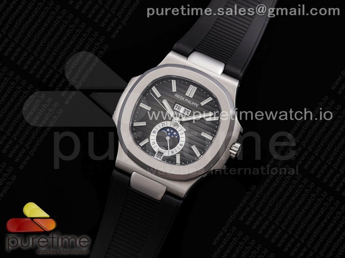 GR공장 V2 파텍필립 노틸러스 애뉴얼캘린더 블랙다이얼 러버 / Nautilus 5726 Complicated SS GRF 11 Best Edition Black Textured Dial on Black Rubber Strap A324