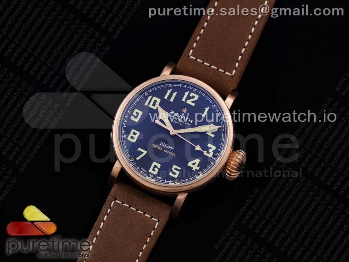 XF공장 제니스 파일럿 브론즈 45MM 블랙다이얼 / Pilot Type 20 Extra Special Bronze 45mm XF 11 Best Edition on Brown Asso Strap A2892