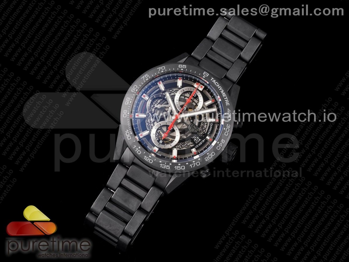 XF공장 태그호이어 칼리버호이어 세라믹 43MM 스켈레톤다이얼 브슬 / Calibre Heuer 01 Chrono 43mm Ceramic XF 11 Best Edition Skeleton Dial on Ceramic Bracelet A1887