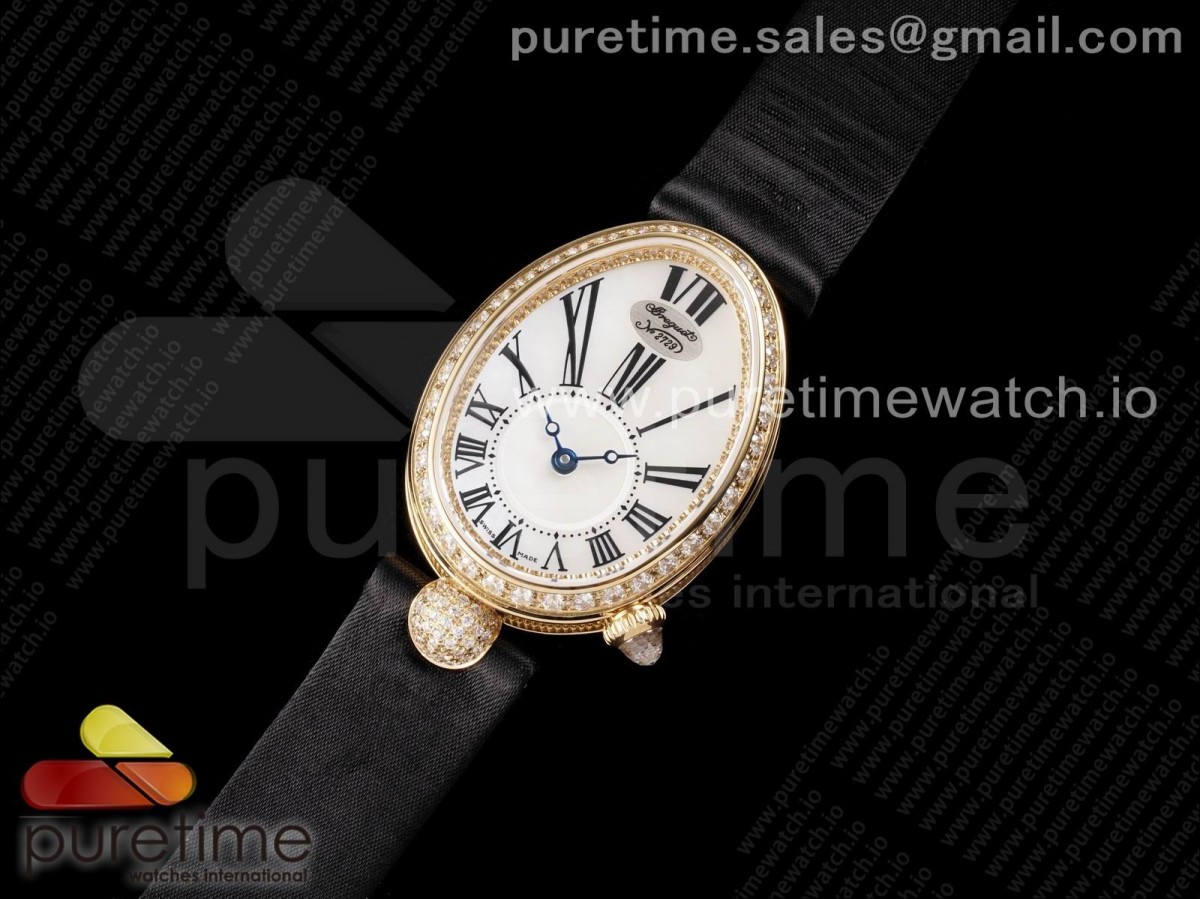 ZF공장 브레게 네이플 옐루골드 다이아베젤 자개 로만다이얼 직물스트랩 / Reine de Naples YG ZF 1:1 Best Edition White Roman Dial Diamonds Bezel on Black Fabric Strap A537