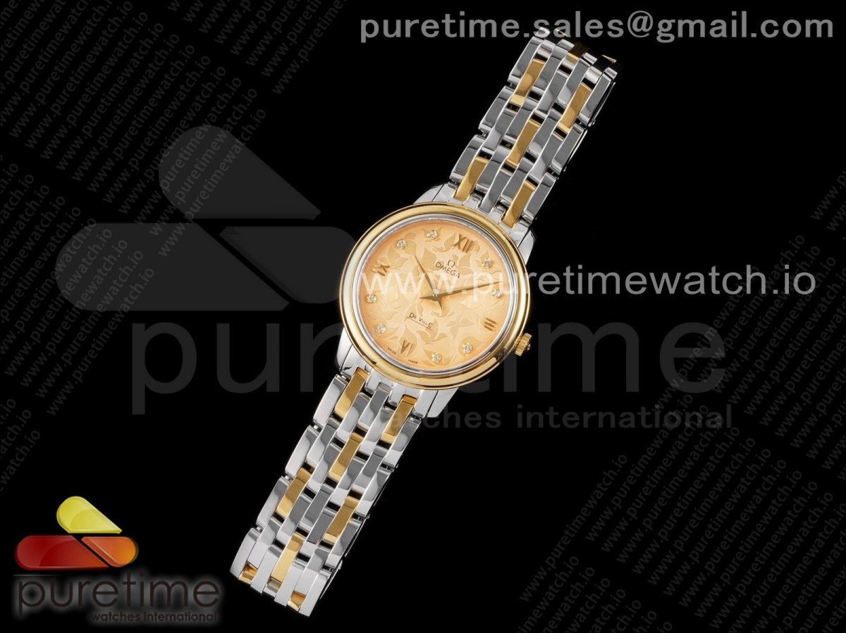 ZF공장 오메가  드빌 옐로우골드 로만다이아다이얼 옐로우골드 콤비 브슬 / De Ville Prestige Quartz 27mm SSYG ZF 11 Best Edition YG Textured Dial on SSYG Bracelet Jap Quartz