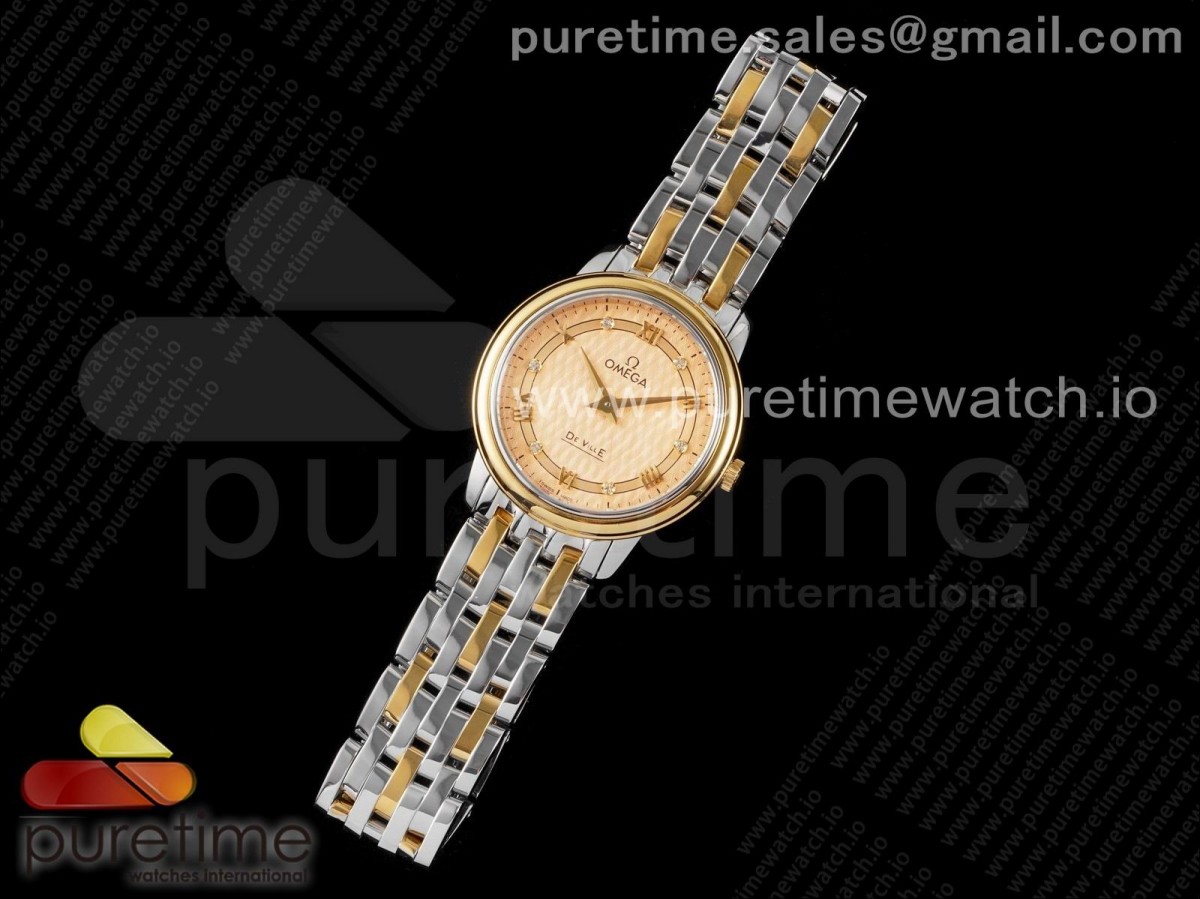 ZF공장 오메가  드빌 옐로우골드 텍스쳐로만다이얼 옐로우골드 콤비 브슬 / De Ville Prestige Quartz 27mm SSYG ZF 11 Best Edition YG Textured Roman Dial on SSYG Bracelet Jap Quartz
