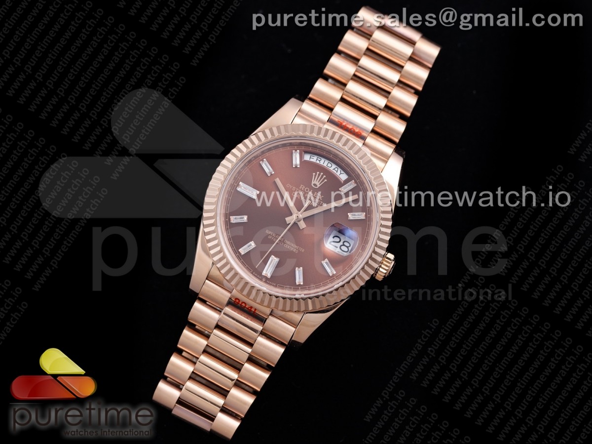 GM공장 롤렉스 데이데이트 40MM 로즈골드금통 브라운 다이아인덱스 텐포인트 904L / Day Date 40 RG 904L Steel GMF 11 Best Edition Brown Crystal Dial on RG Bracelet A2836