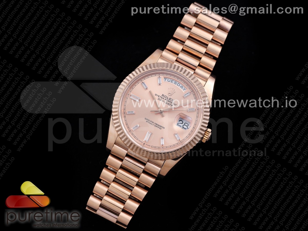 GM공장 롤렉스 데이데이트 40MM 로즈골드금통 로즈골드 다이아인덱스 텐포인트 904L / Date 40 RG 904L Steel GMF 11 Best Edition RG Crystal Dial on RG Bracelet A2836
