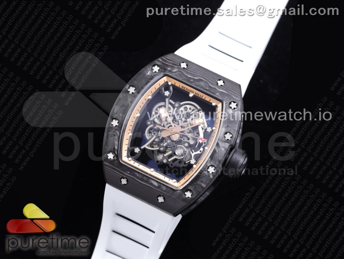 KV공장 V3 리차드밀 RM055 스켈레톤 골드 다이얼 화이트러버 / RM055 NTPT KVF Best Edition Skeleton Dial Gold on White Rubber Strap MIYOTA8215 V3