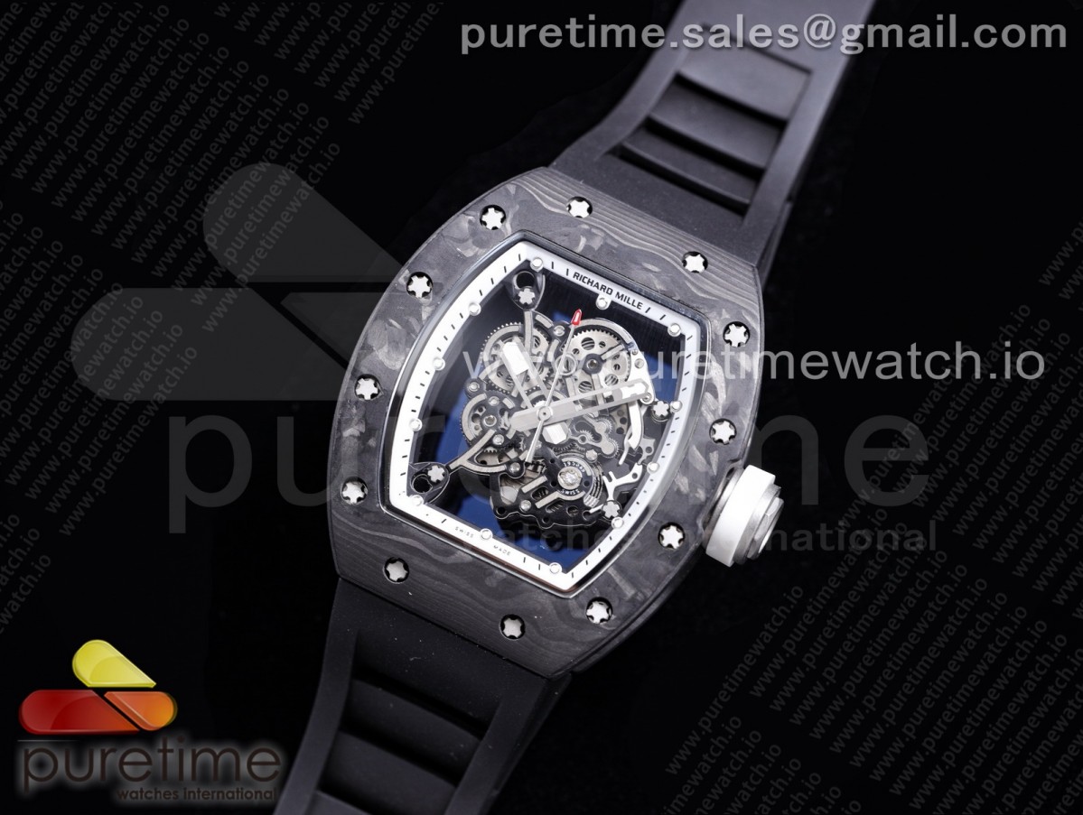 KV공장 V3 리차드밀 RM055 스켈레톤화이트다이얼 블랙 화이트크라운 블랙러버 / RM055 NTPT KVF Best Edition Skeleton Dial White Crown on Black Rubber Strap MIYOTA8215 V33