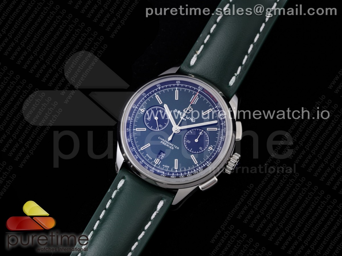 GF공장 브라이틀링 프리미어 B01 크로노 그린다이얼 그린가죽 / Premier B01 Chrono SS 42mm GF 11 Best Edition Green Dial on Green Leather Strap A7750