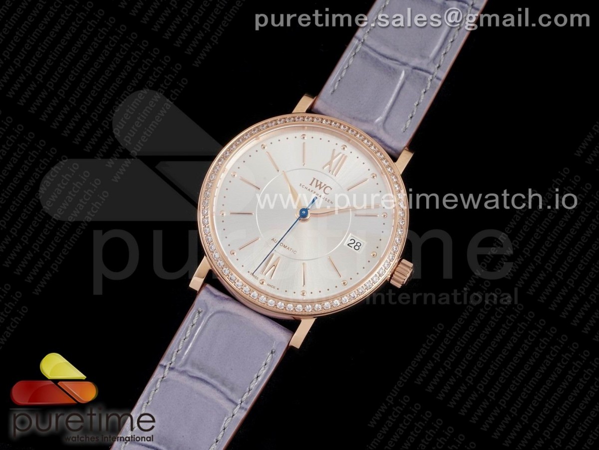 V7공장 IWC 포르토피노 로즈골드 실버다이얼 다이아베젤 가죽 / Portofino 37mm RG V7F 11 Best Edition Silver Dial Diamonds Bezel on Gray Leather Strap A2892