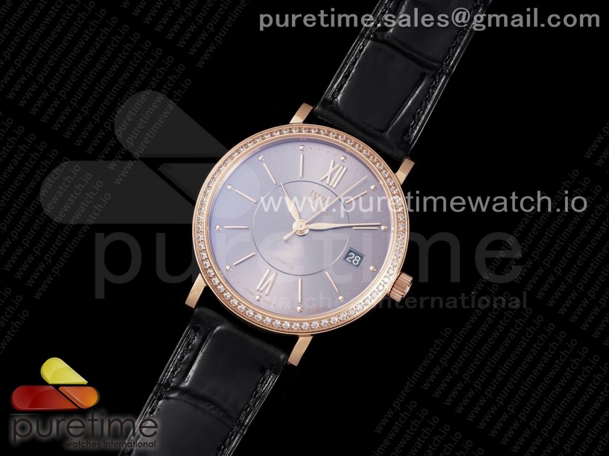 V7공장 IWC 포르토피노 로즈골드 그레이다이얼 다이아베젤 가죽 / Portofino 37mm RG V7F 11 Best Edition Gray Dial Diamonds Bezel on Black Leather Strap A2892