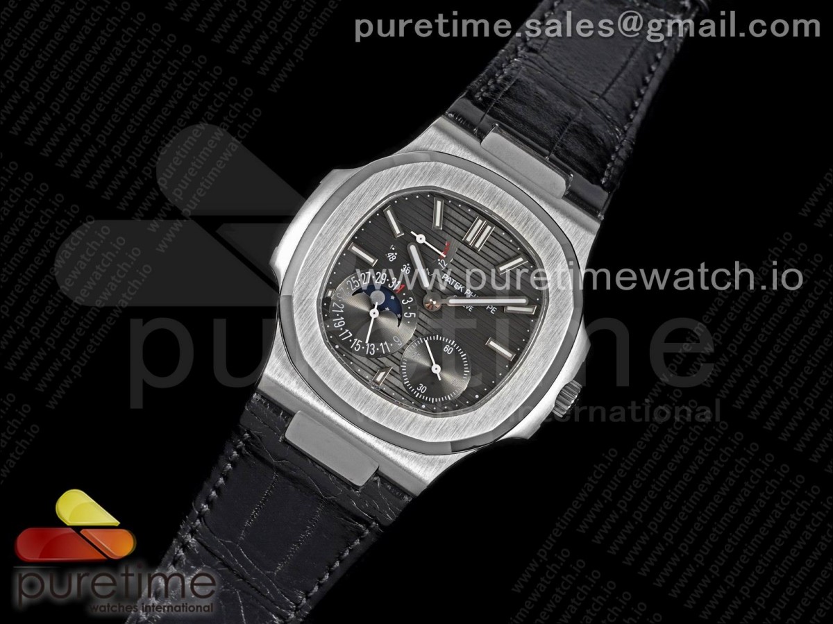 PF공장 파텍필립 노틸러스 5712 블랙다이얼 블랙가죽 / Nautilus 5712 SS PF Best Edition Gray Dial on Black Leather Strap A23J