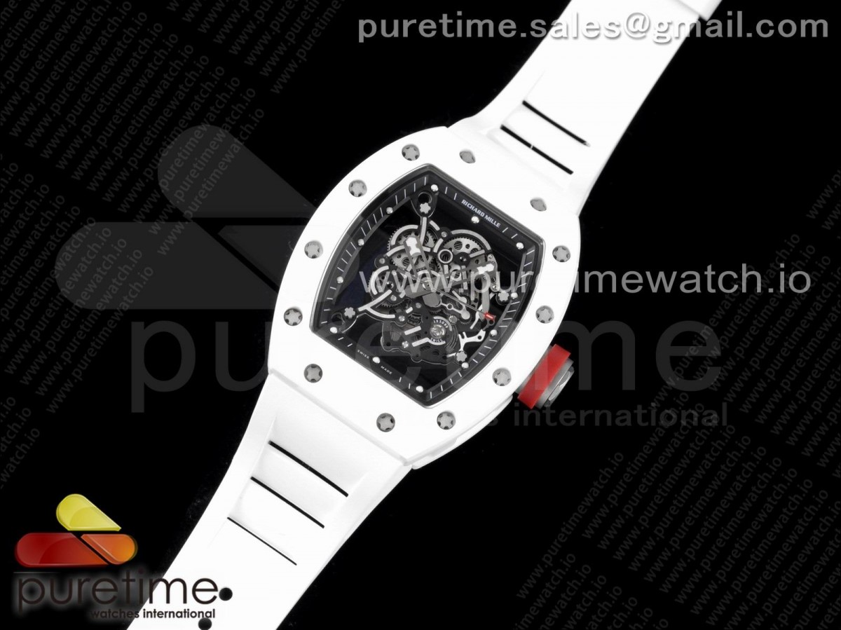 KV공장 V3 리차드밀 RM055 화이트세라믹 스켈레톤다이얼 화이트러버 / RM055 White Ceramic KVF Best Edition Skeleton Dial Black on White Rubber Strap MIYOTA8215 V3