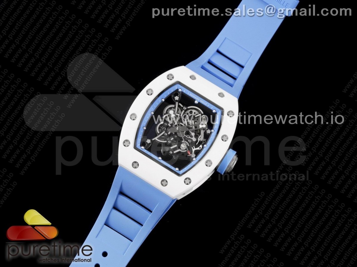 KV공장 V3 리차드밀 RM055 화이트세라믹 스켈레톤다이얼 블루러버 / RM055 White Ceramic KVF Best Edition Skeleton Dial Blue on Blue Rubber Strap MIYOTA8215 V3