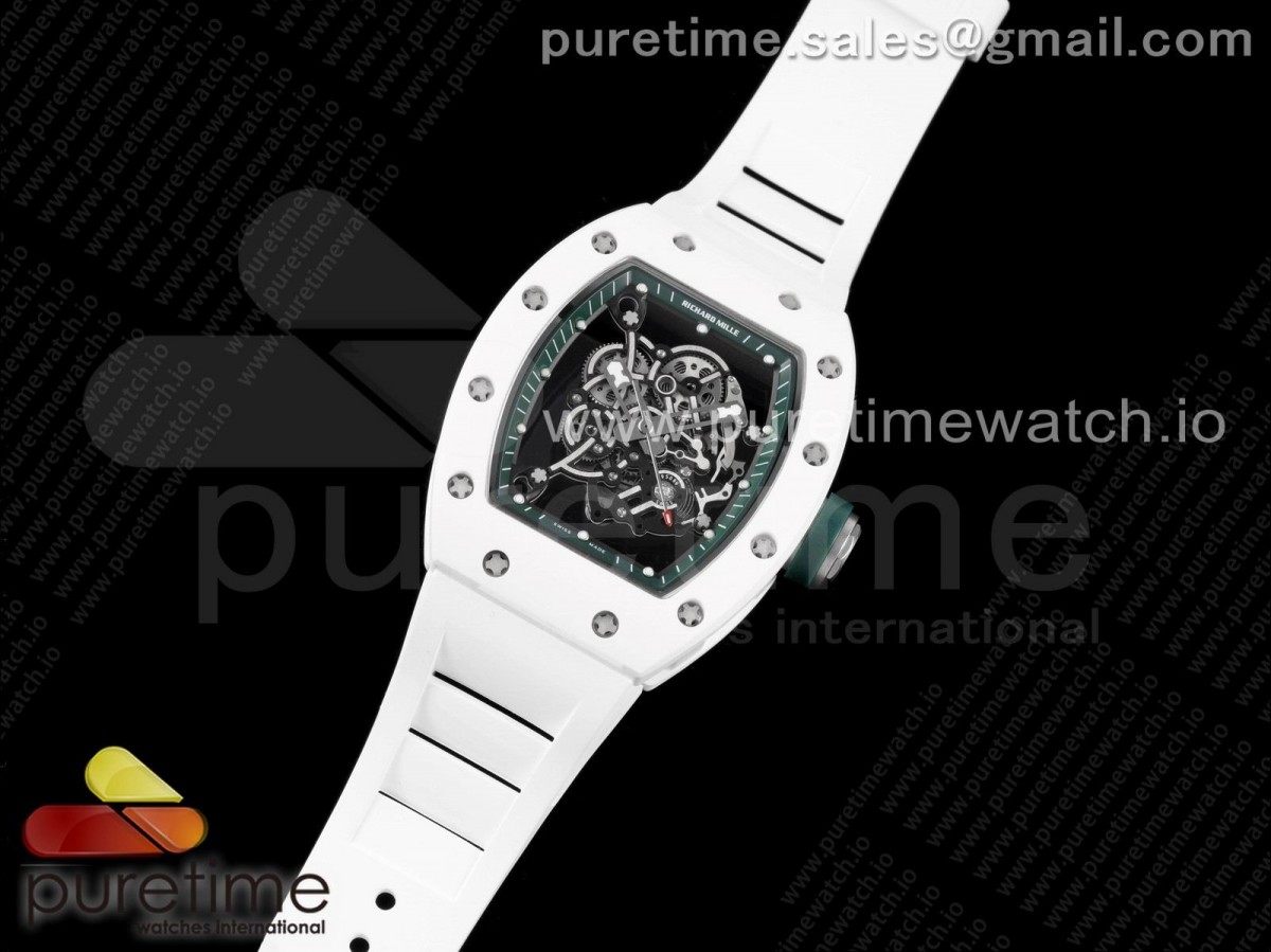 KV공장 V3 리차드밀 RM055 화이트세라믹 스켈레톤다이얼 그린 화이트러버 / RM055 White Ceramic KVF Best Edition Skeleton Dial Green on White Rubber Strap MIYOTA8215 V3